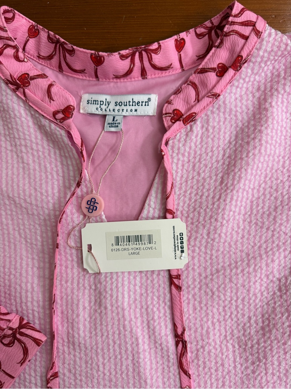 NWT Simply Southern Red and Pink Preppy Bow and Heart Seersucker Dress Sz L π§‘π - Picture 9 of 11